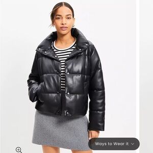 LOFT Faux leather puffer. Black. XXL